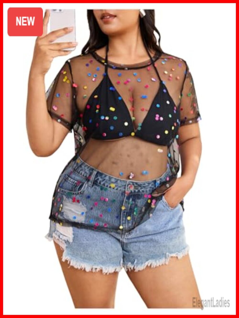 Women's Plus Size Sparkle Mesh Y2K Tee Top
